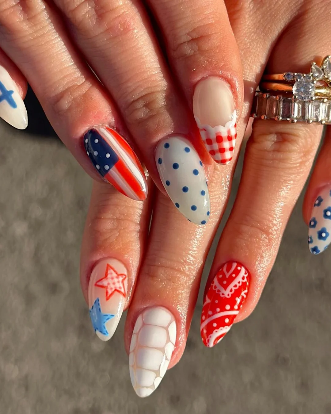 4th of july nails 2026 + Western Picnic Mix with Gingham Dots and Bandana Details