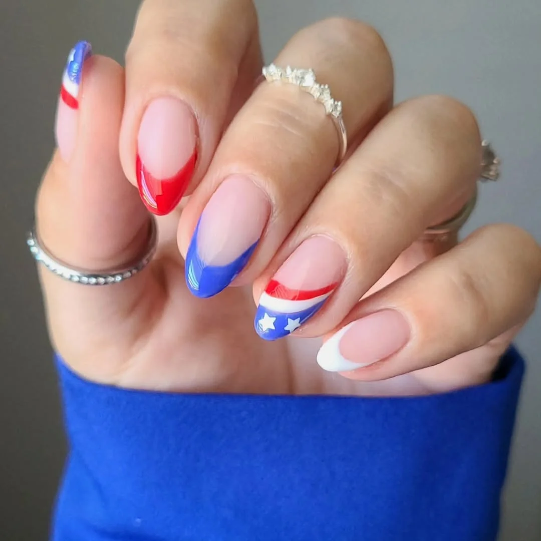 4th of july nails 2026 + Diagonal Patriot Tips with a Soft Flag Accent