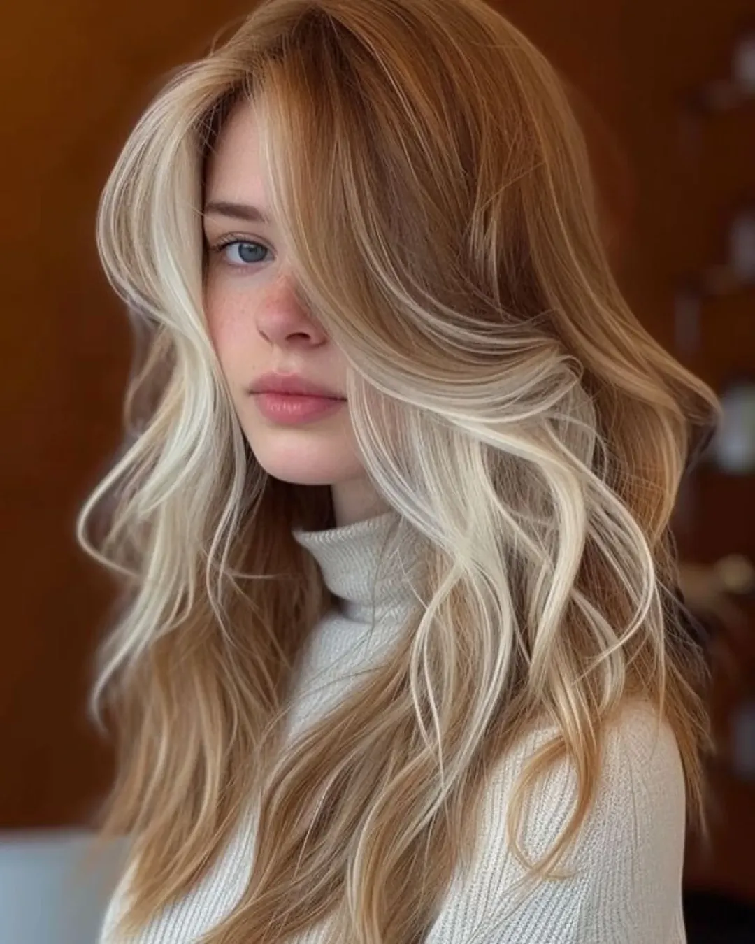 angled summer haircut for round face 2026 + Champagne Face-Framing Layers With Soft Romantic Length