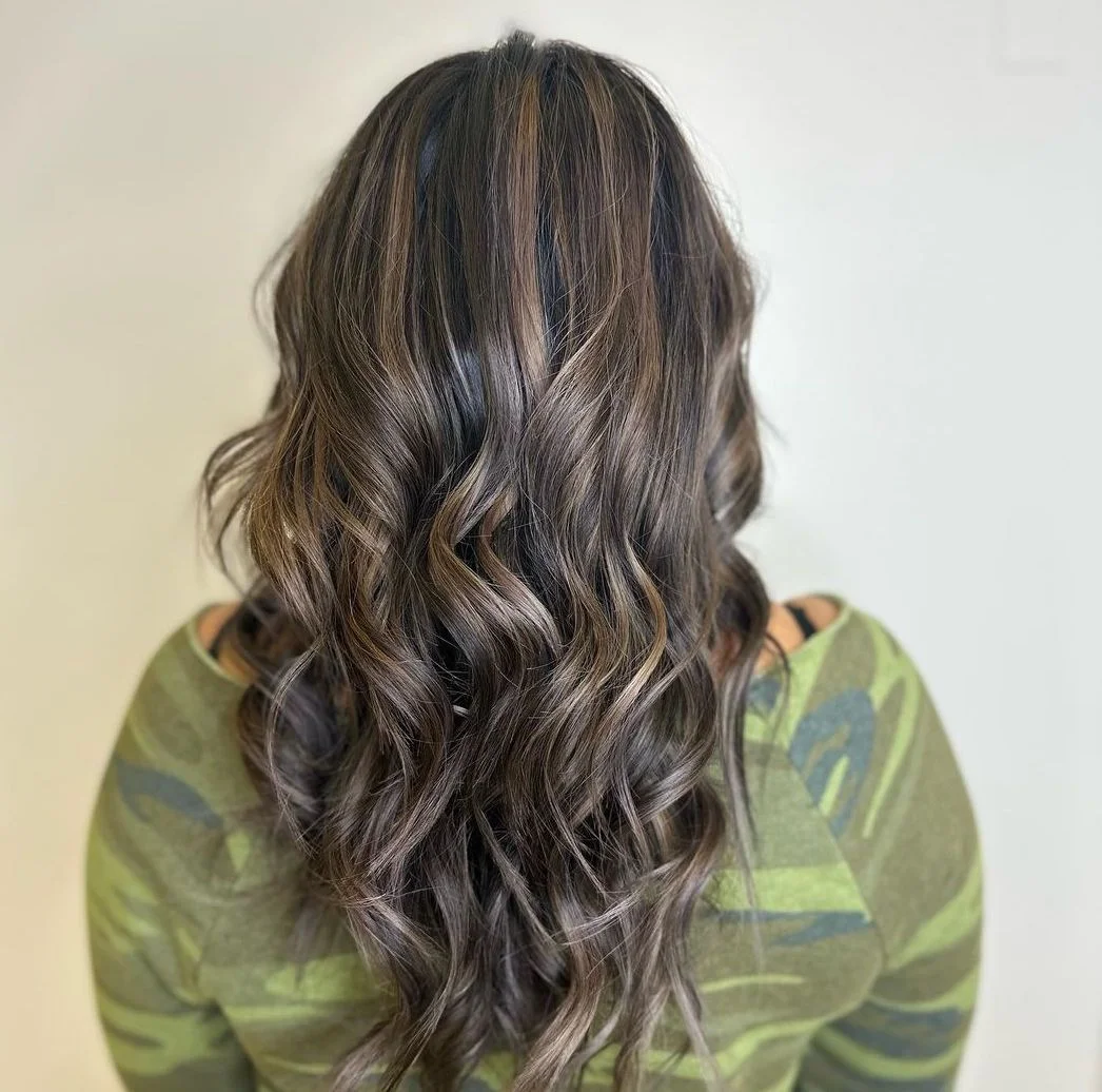 ashy summer mushroom brown hair color 2026 + Natural Espresso Mushroom Waves with Quiet Cool Ribbons