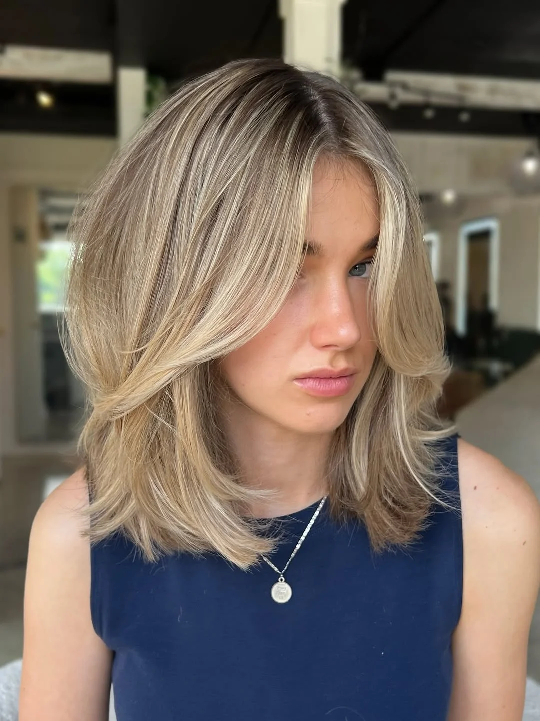 bright summer blonde hair color 2026 + Face Framing Blonde Lob With Curtain Layers