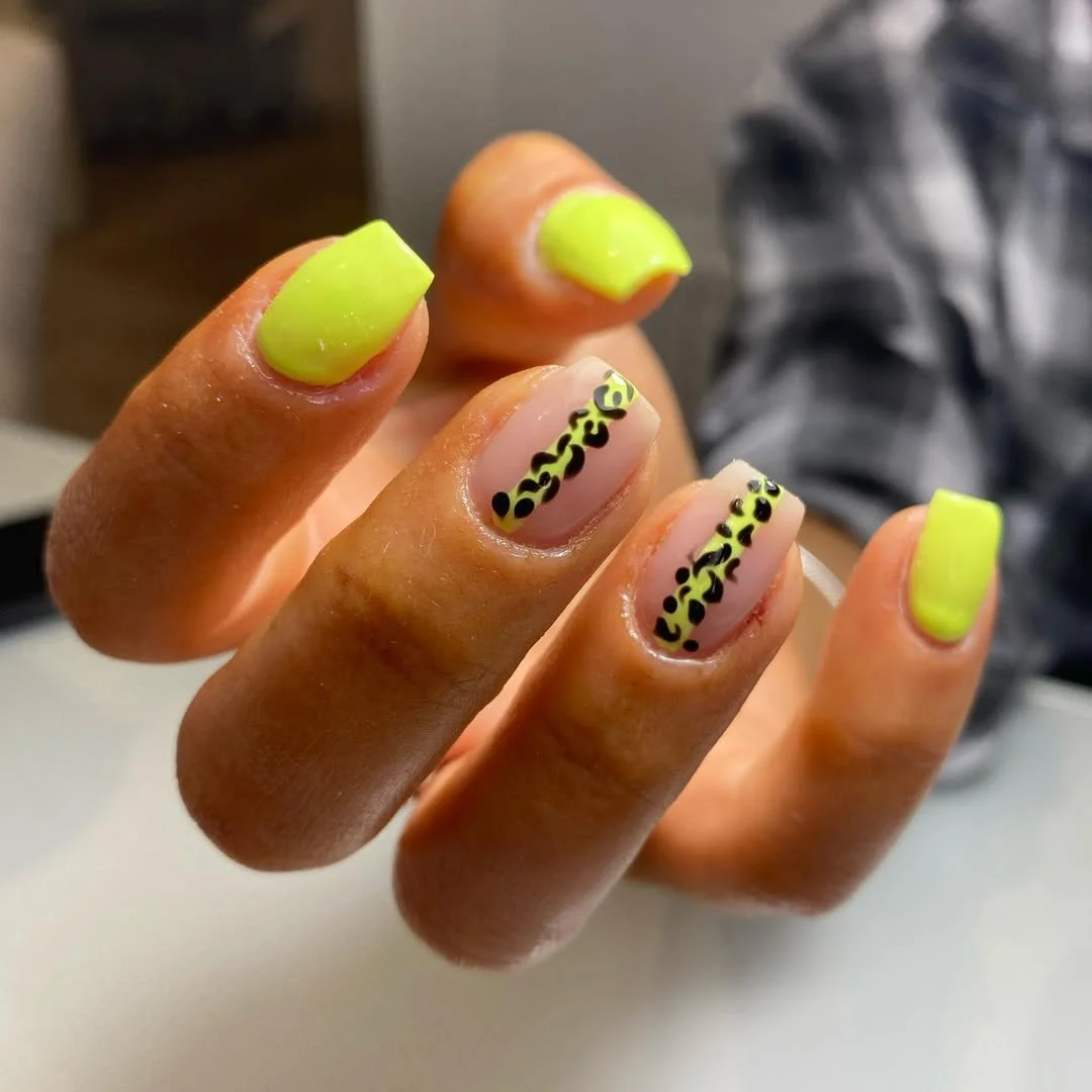 bright summer nails 2026 + Lime Pop Animal Print Square Nails