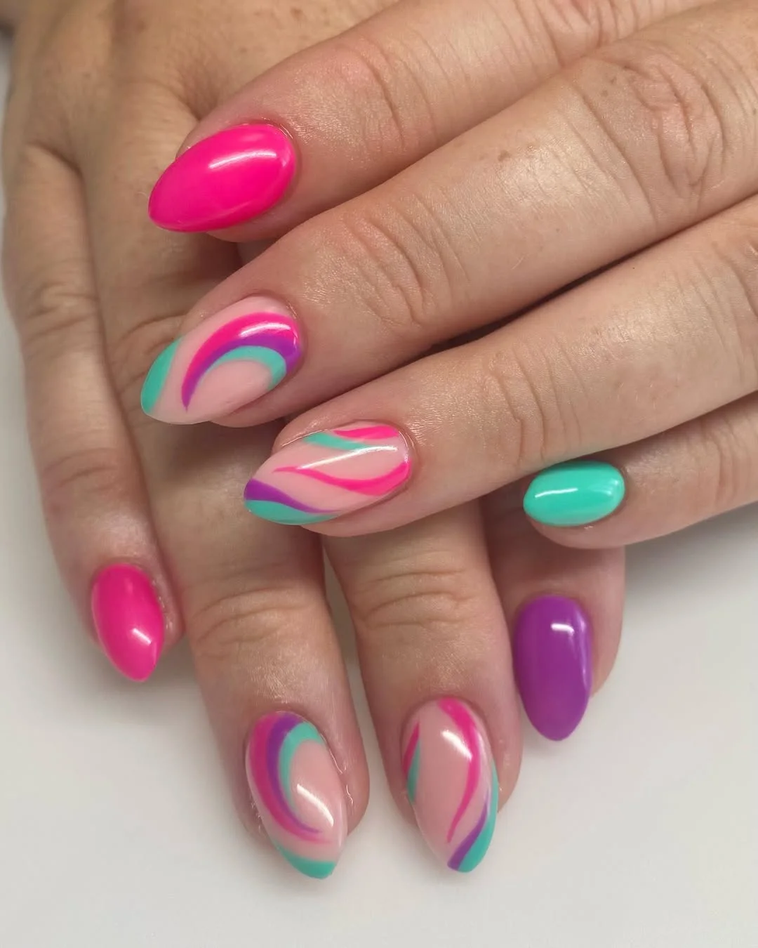 bright summer nails 2026 + Candy Pink and Mint Wave Nails