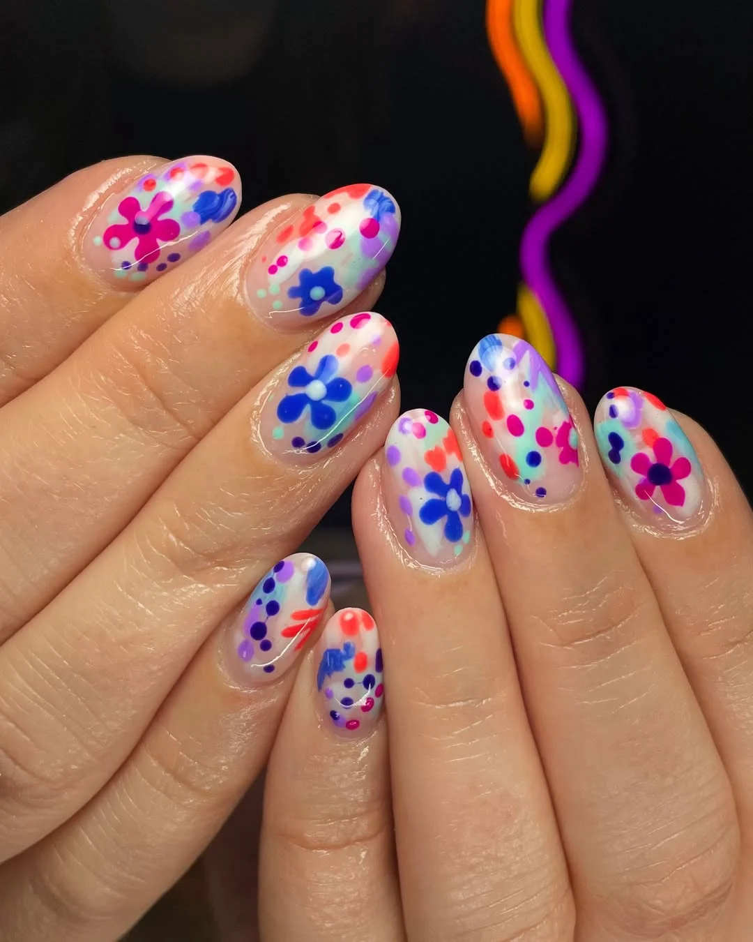 bright summer nails 2026 + Watercolor Flower Garden Almond Nails