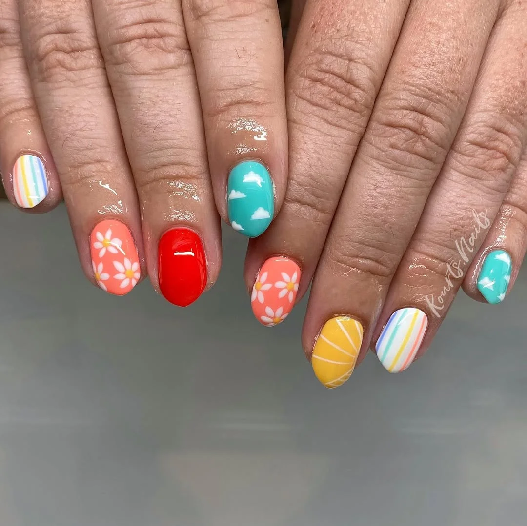 bright summer nails 2026 + Sunshine Mix and Match Short Summer Nails