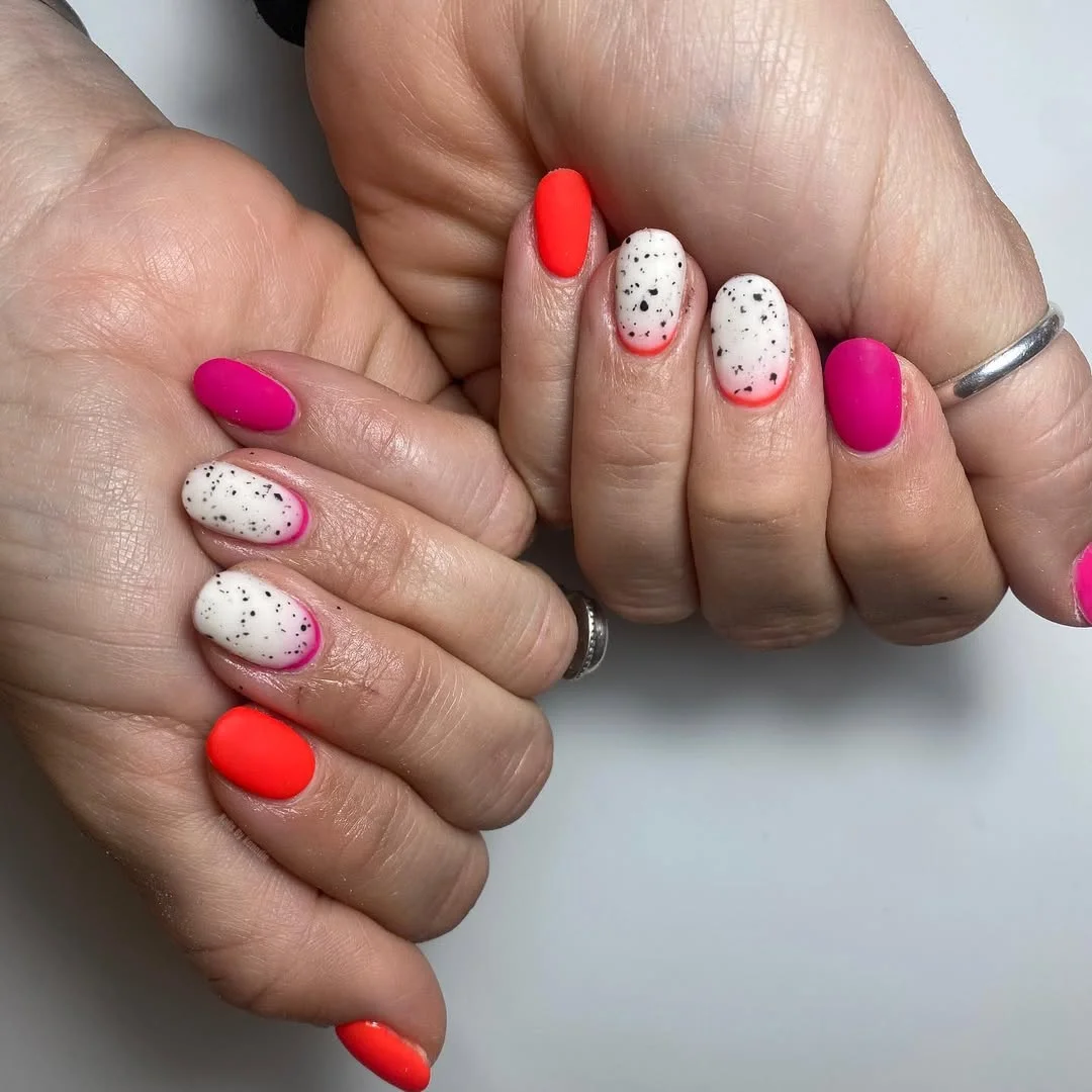 bright summer nails 2026 + Neon Sorbet Nails With Speckled Accent Tips