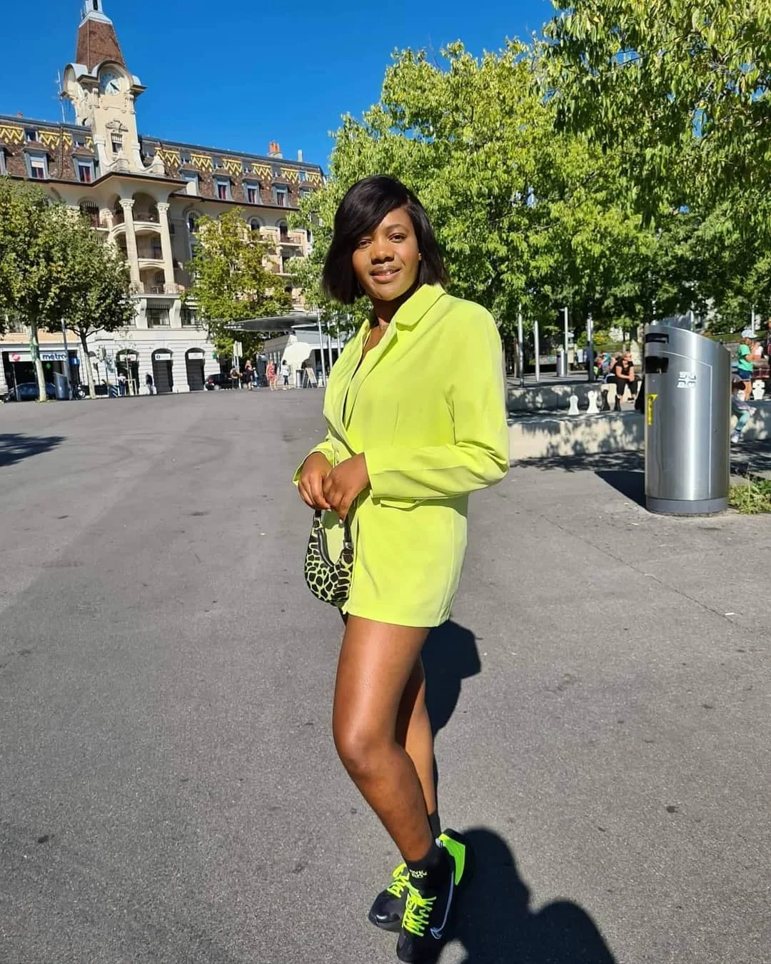 casual friday summer outfits with sneakers 2026 Lime Blazer Dress With Sporty After-Office Confidence