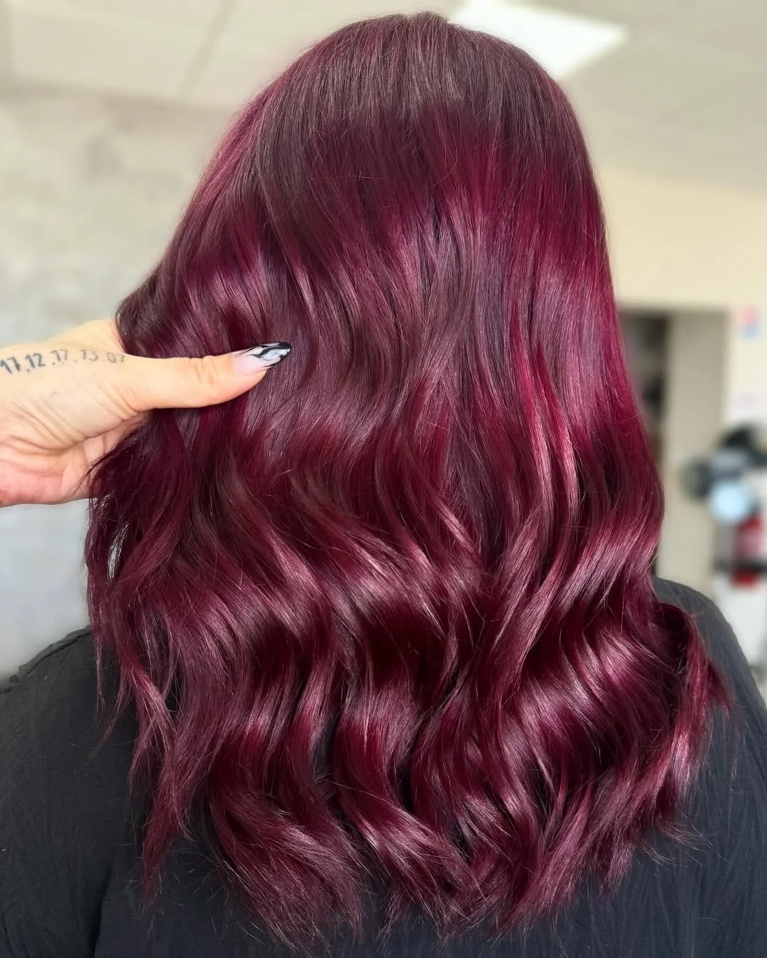 cherry summer red hair color 2026 + Mulled Cherry Waves With a Velvety Burgundy Shine