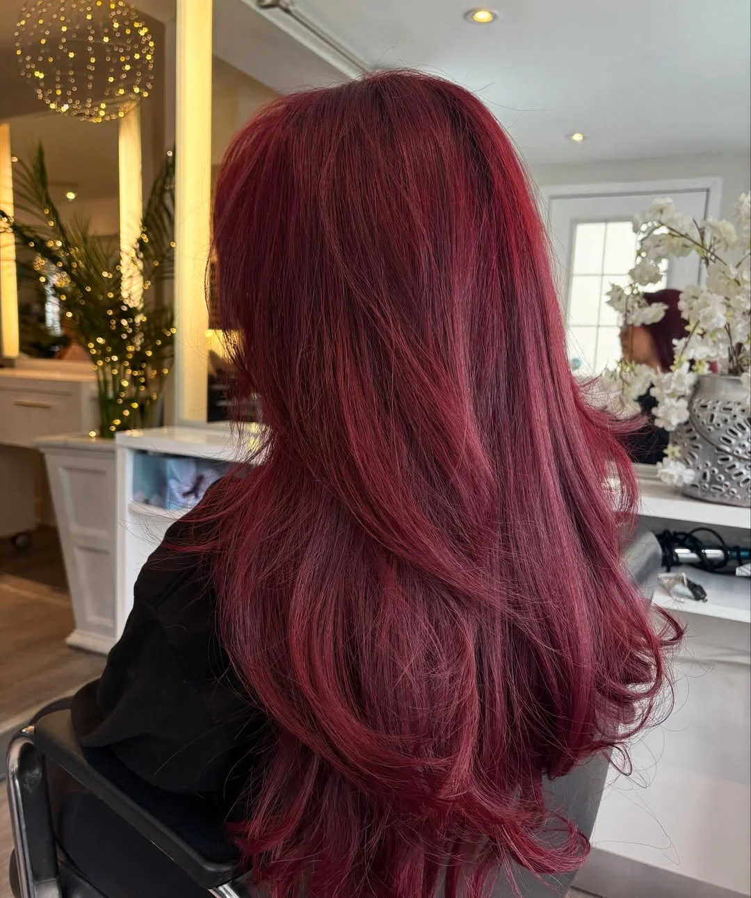 cherry summer red hair color 2026 + Cherry Wine Layers With a Soft Salon Glow