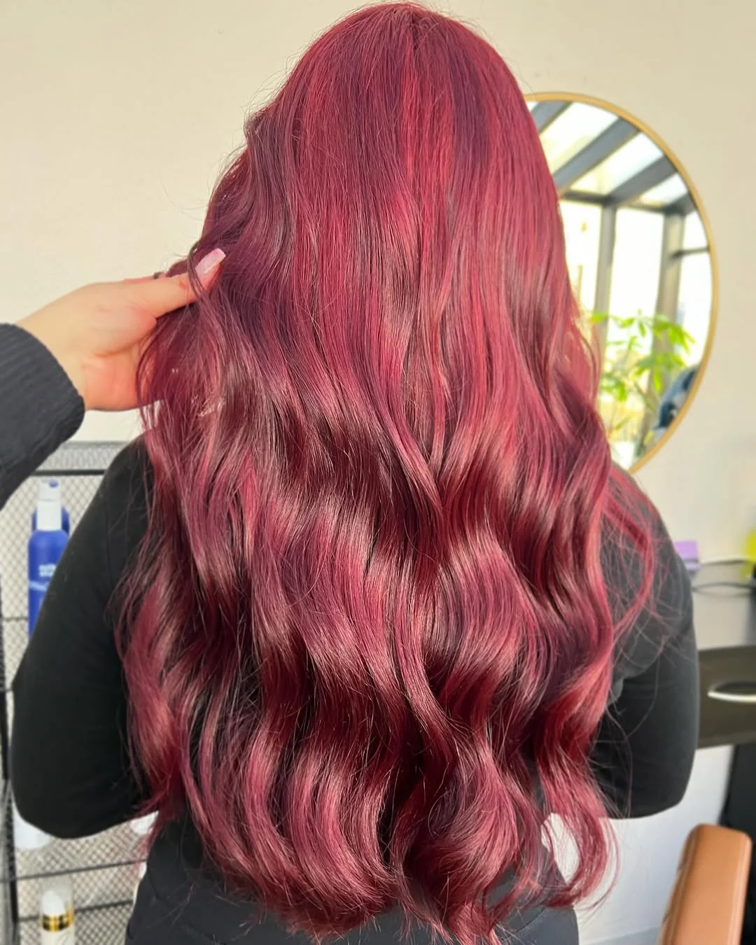 cherry summer red hair color 2026 + Berry Cherry Waves With a Soft Rosy Shine