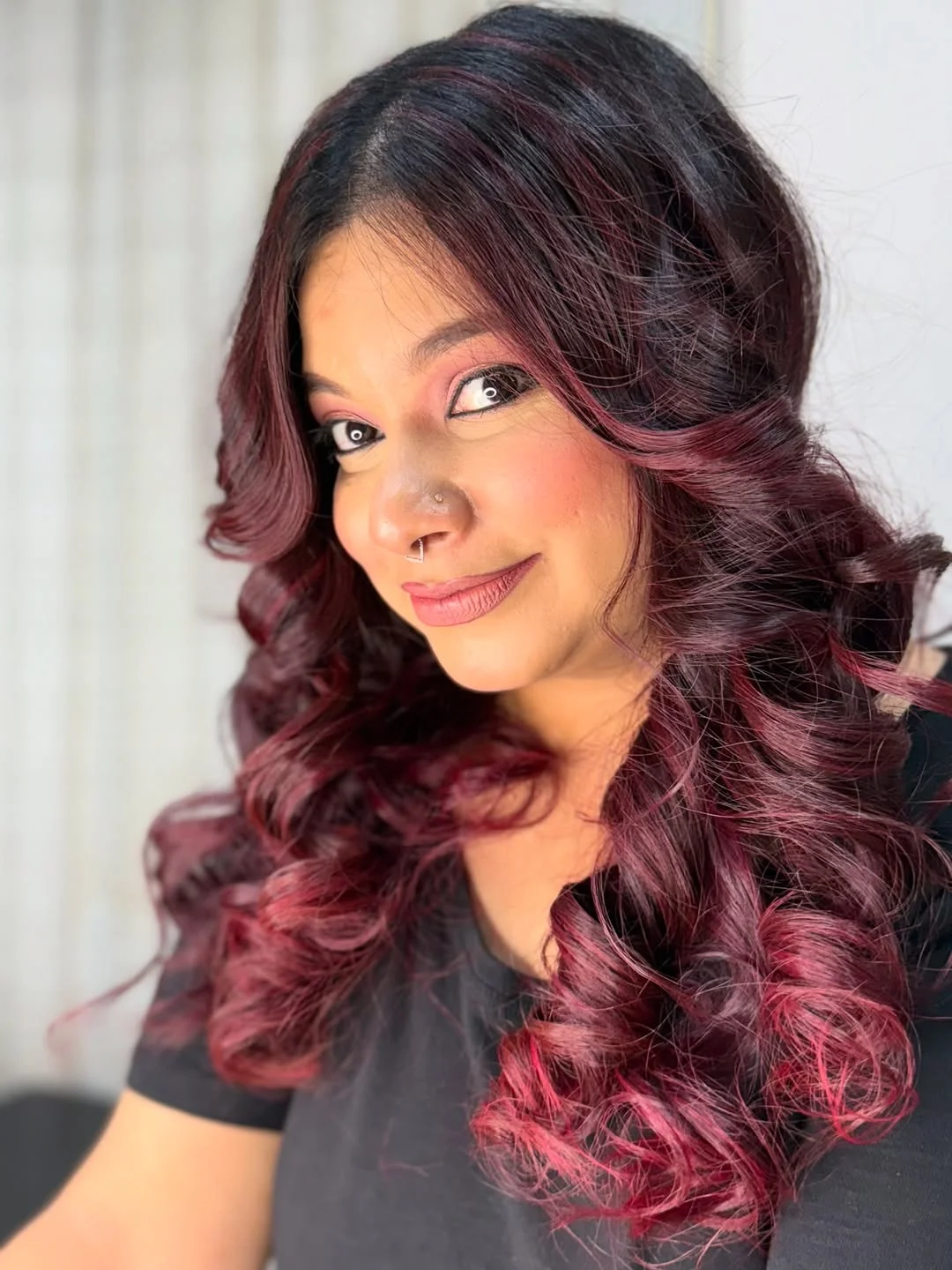 cherry summer red hair color 2026 + Dark Cherry Curls With Bright Ruby Dimension