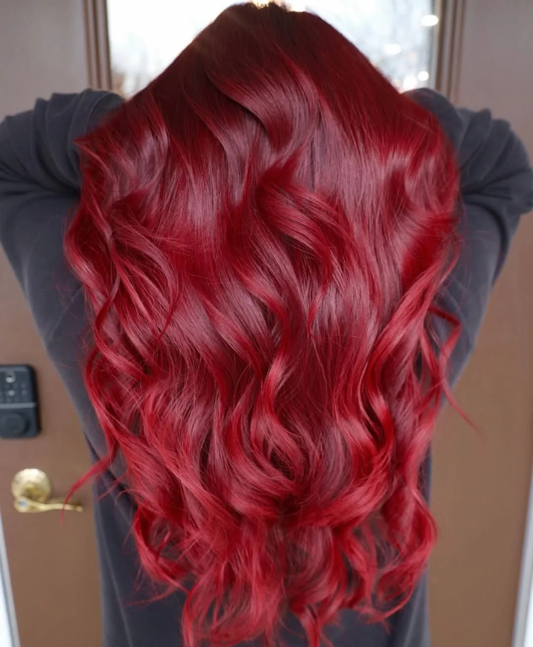 cherry summer red hair color 2026 + Glossy Ruby Cherry Waves With Jewel-Toned Depth