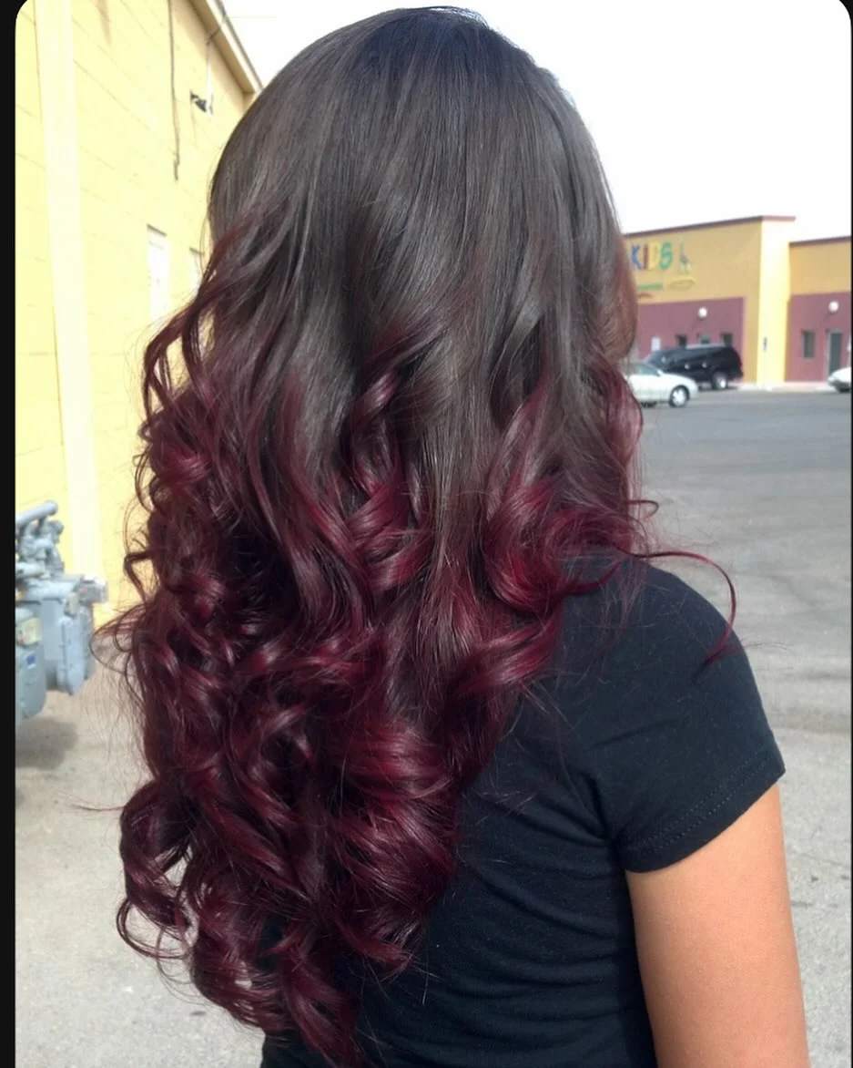 cherry summer red hair color 2026 + Espresso Cherry Ombre Curls With Wine Red Ends