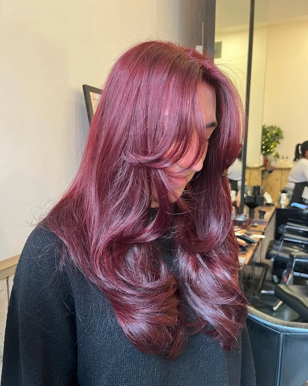 cherry summer red hair color 2026 + Cherry Blossom Layers With a Soft Pink Berry Glow