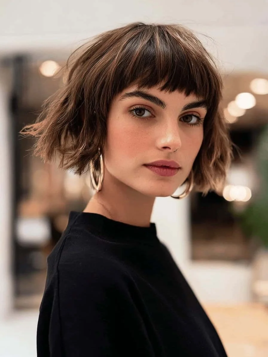 choppy summer haircuts for thin fine hair 2026 + French Choppy Bob With Tiny Summer Bangs