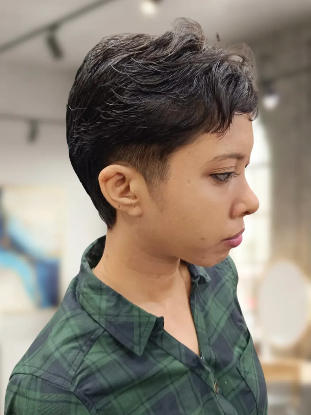 choppy summer haircuts for thin fine hair 2026 + Dark Tapered Crop With Choppy Swept Texture