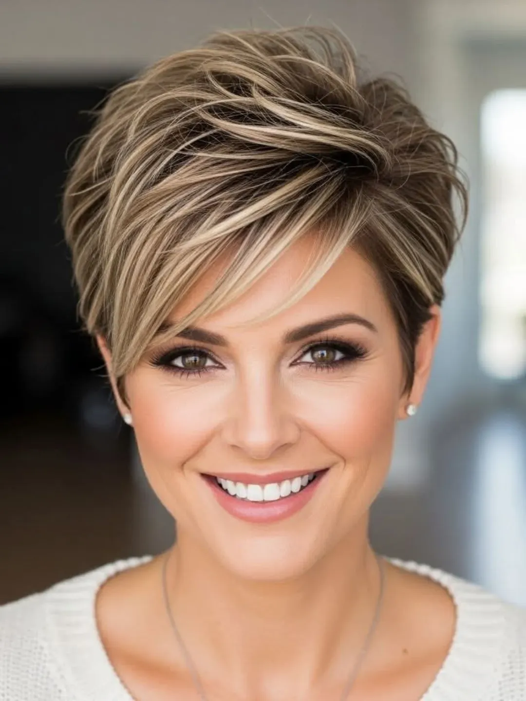 choppy summer haircuts for thin fine hair 2026 + Highlighted Choppy Pixie With Feathered Crown Volume