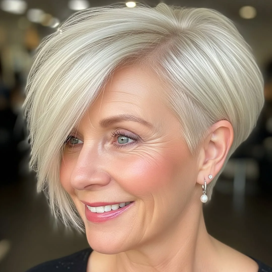 choppy summer haircuts for thin fine hair 2026 + Icy Asymmetrical Pixie Bob With a Long Veil Fringe