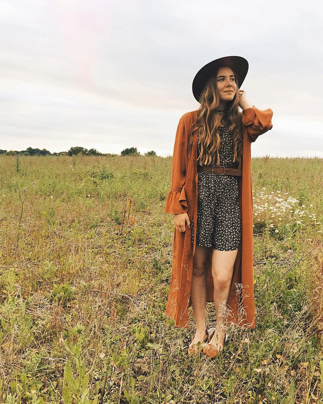cute boho summer outfits 2026 Dark Boho Prairie Layers with Festival Energy
