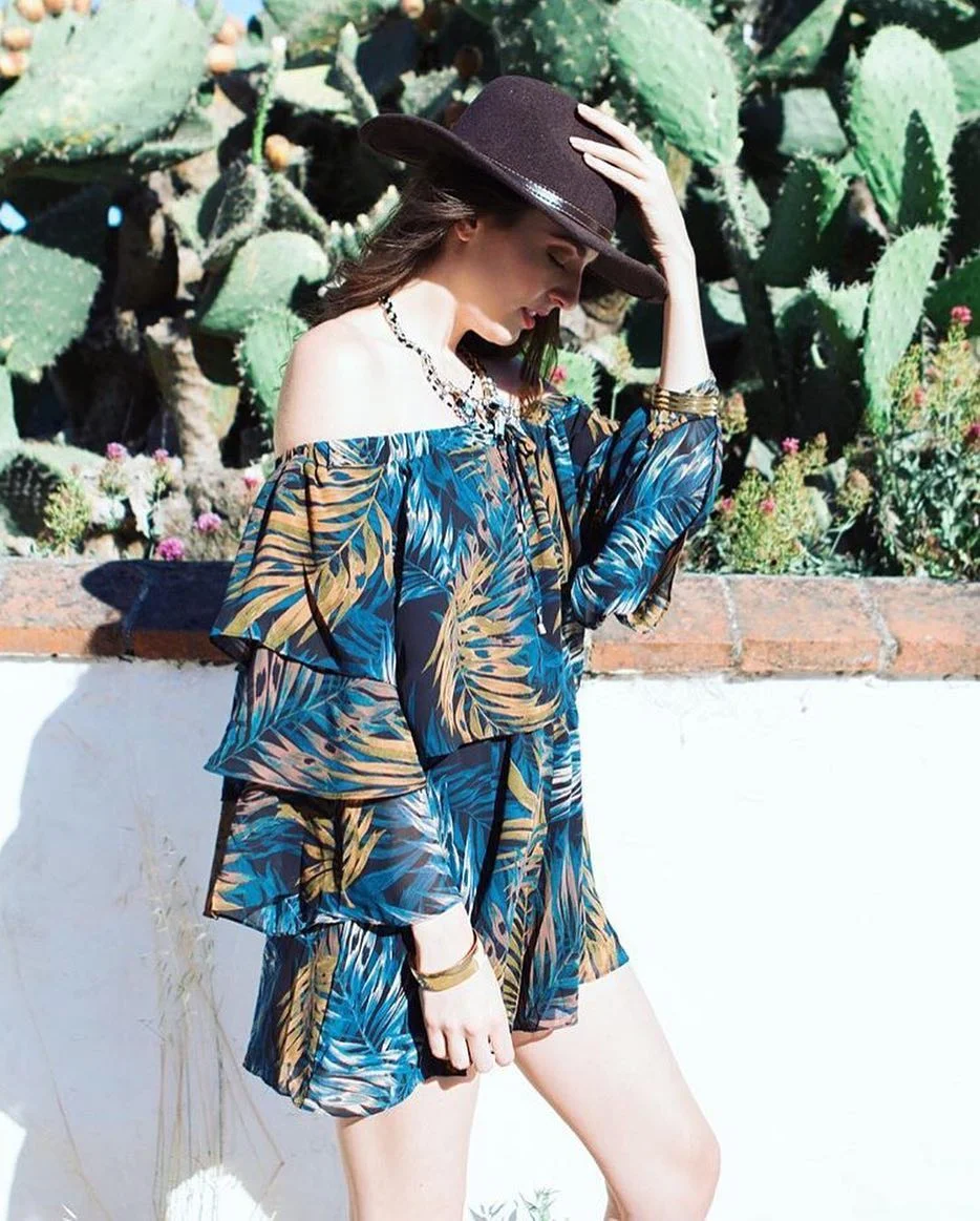 cute boho summer outfits 2026 Tropical Leaf Prints with Desert Boho Attitude