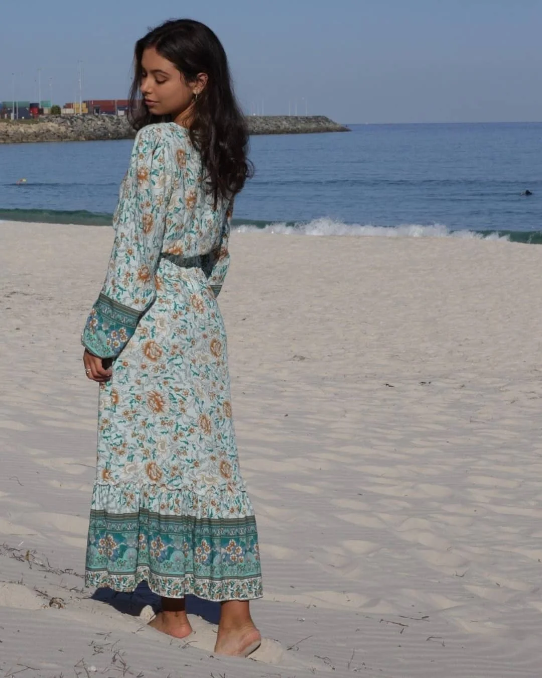 cute boho summer outfits 2026 Coastal Floral Maxi with Vintage Beach Charm