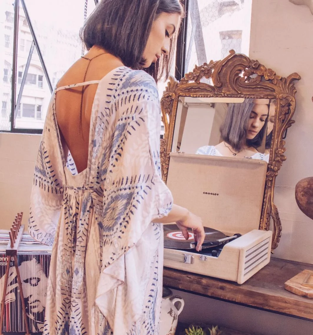 cute boho summer outfits 2026 Vintage Record Store Kimono Layers