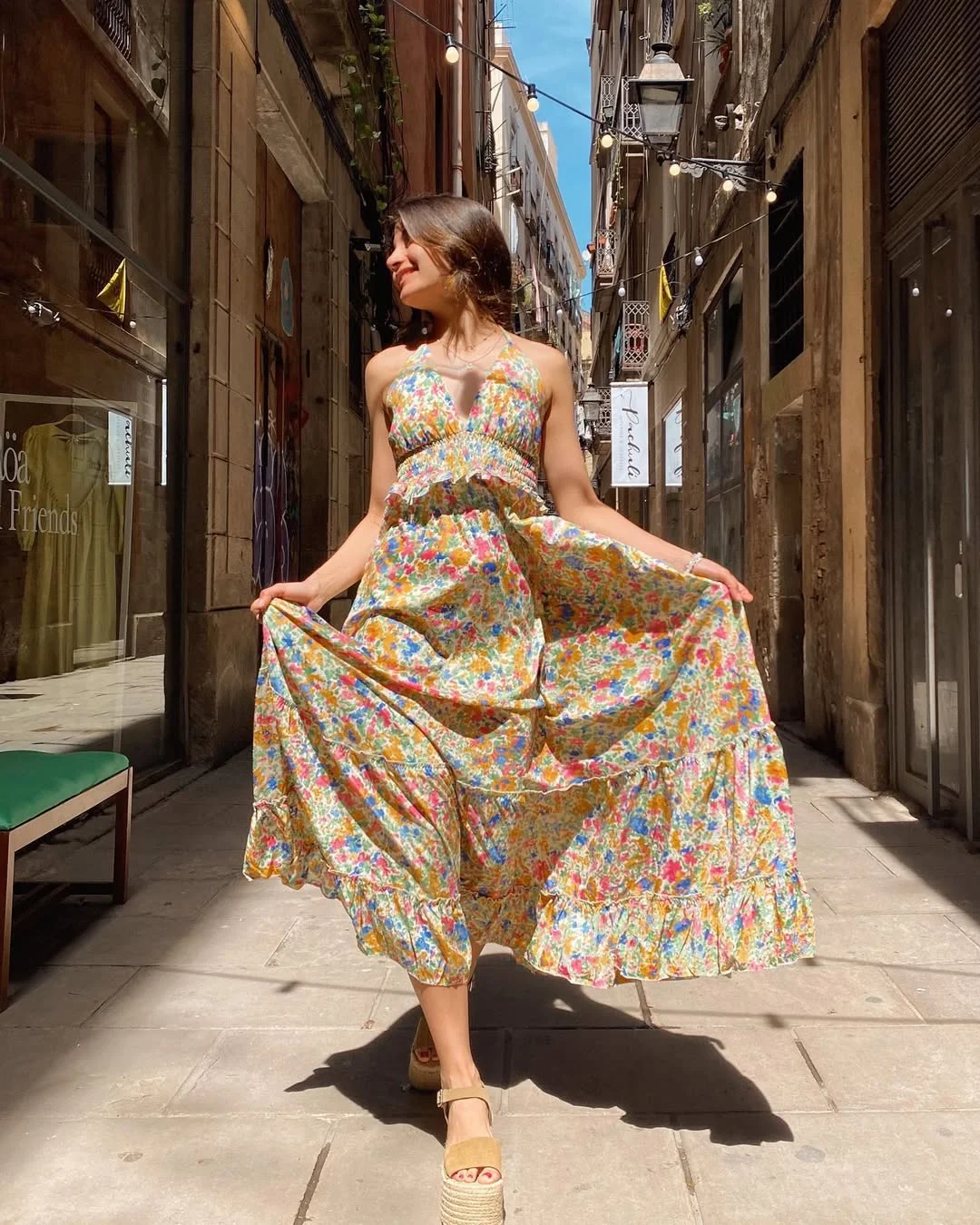 cute boho summer outfits 2026 Colorful Mediterranean Market Dress