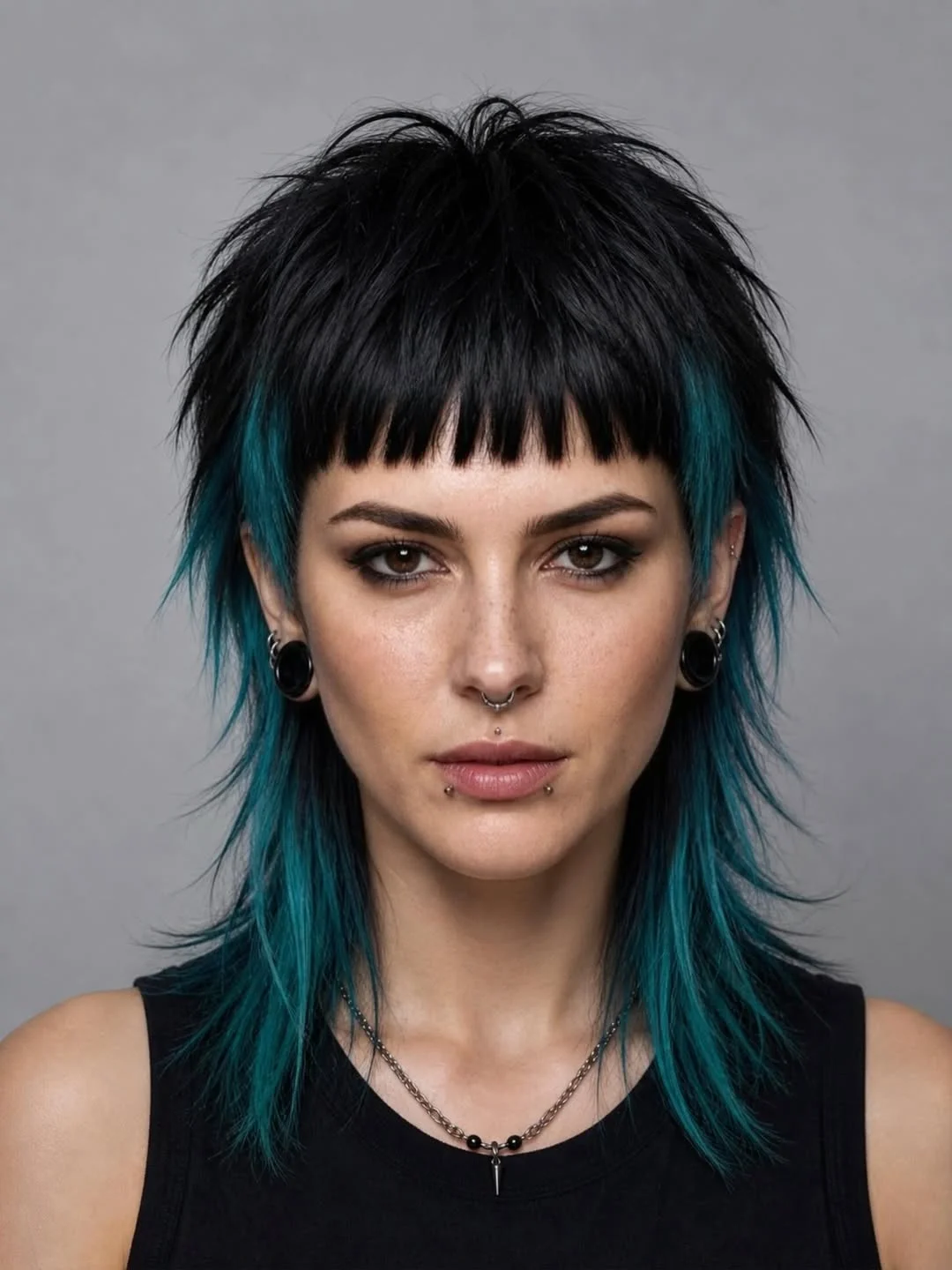 cute summer hair color ideas 2026 + Teal Underlights with a Midnight Shag