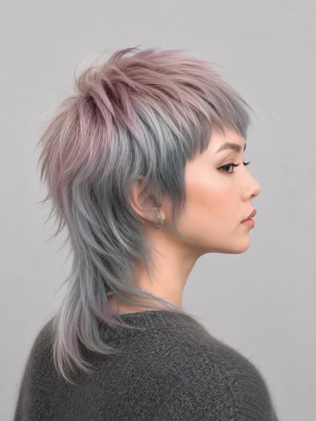cute summer hair color ideas 2026 + Misty Rose and Cloud Grey Feathered Mullet