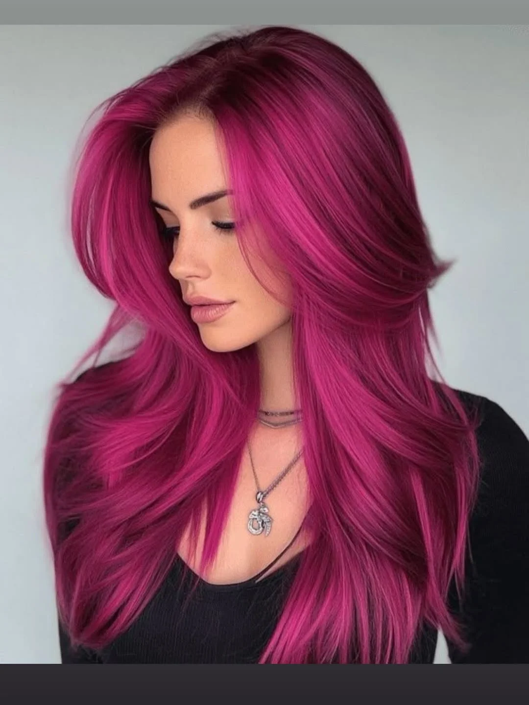 cute summer hair color ideas 2026 + Glossy Berry Pink Layers with Floating Volume