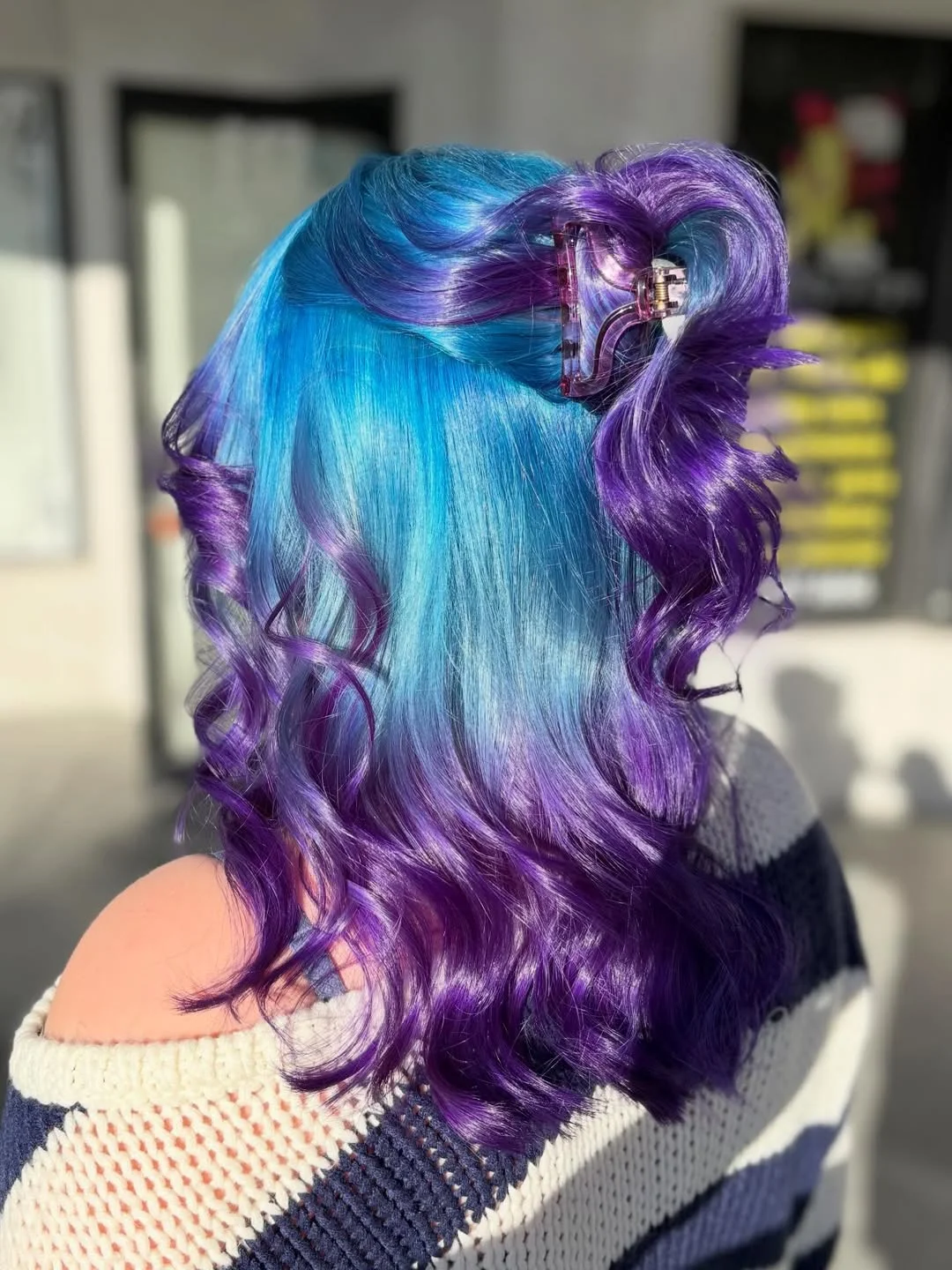 cute summer hair color ideas 2026 + Electric Blue and Violet Mermaid Curls