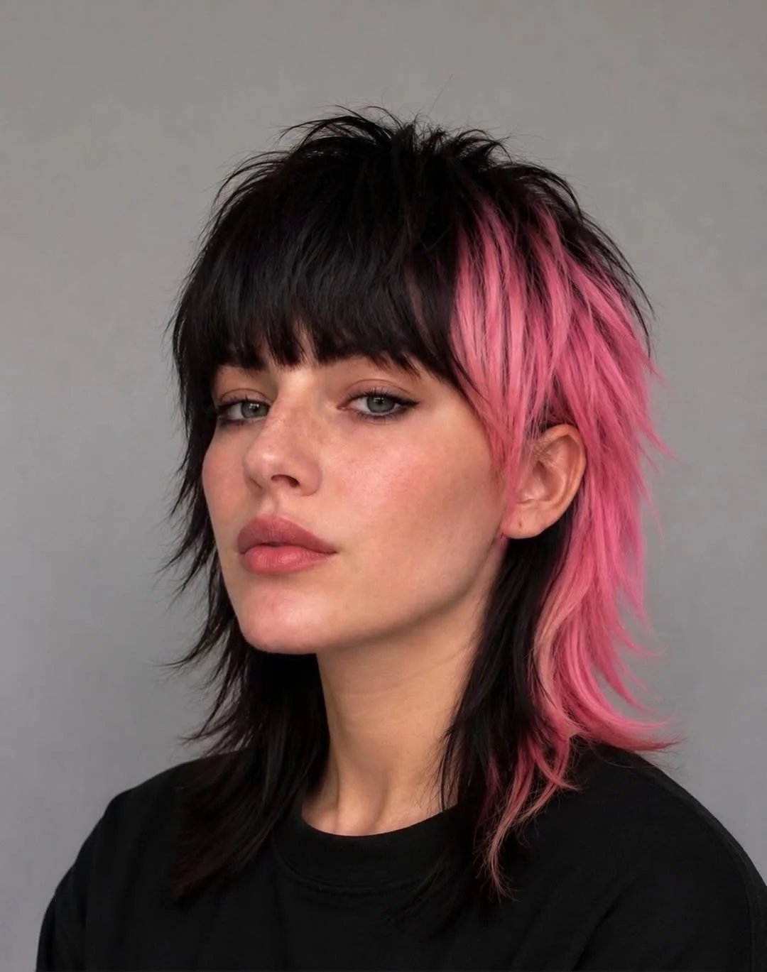 cute summer hair color ideas 2026 + Cotton Candy Pink Panels in a Black Shag