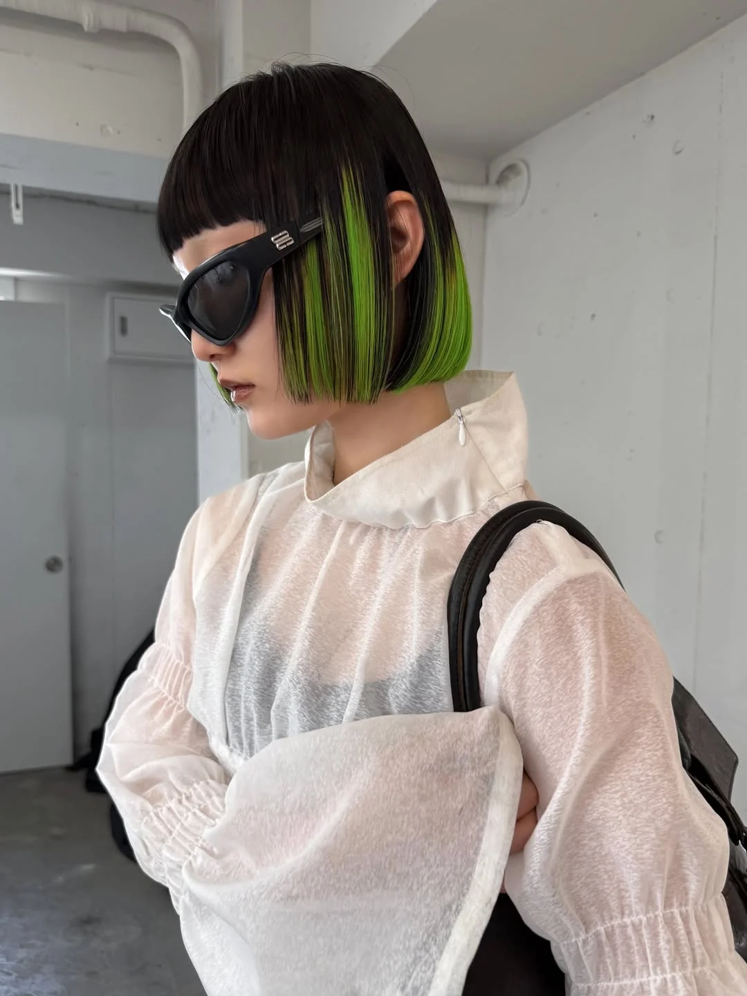cute summer hair color ideas 2026 + Neon Lime Streaks on a Precision Black Bob