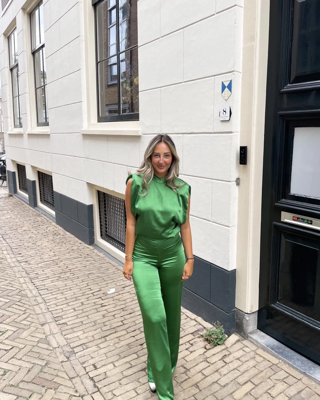 dressy summer jumpsuit outfits 2026 + Emerald Satin Jumpsuit With City Evening Confidence