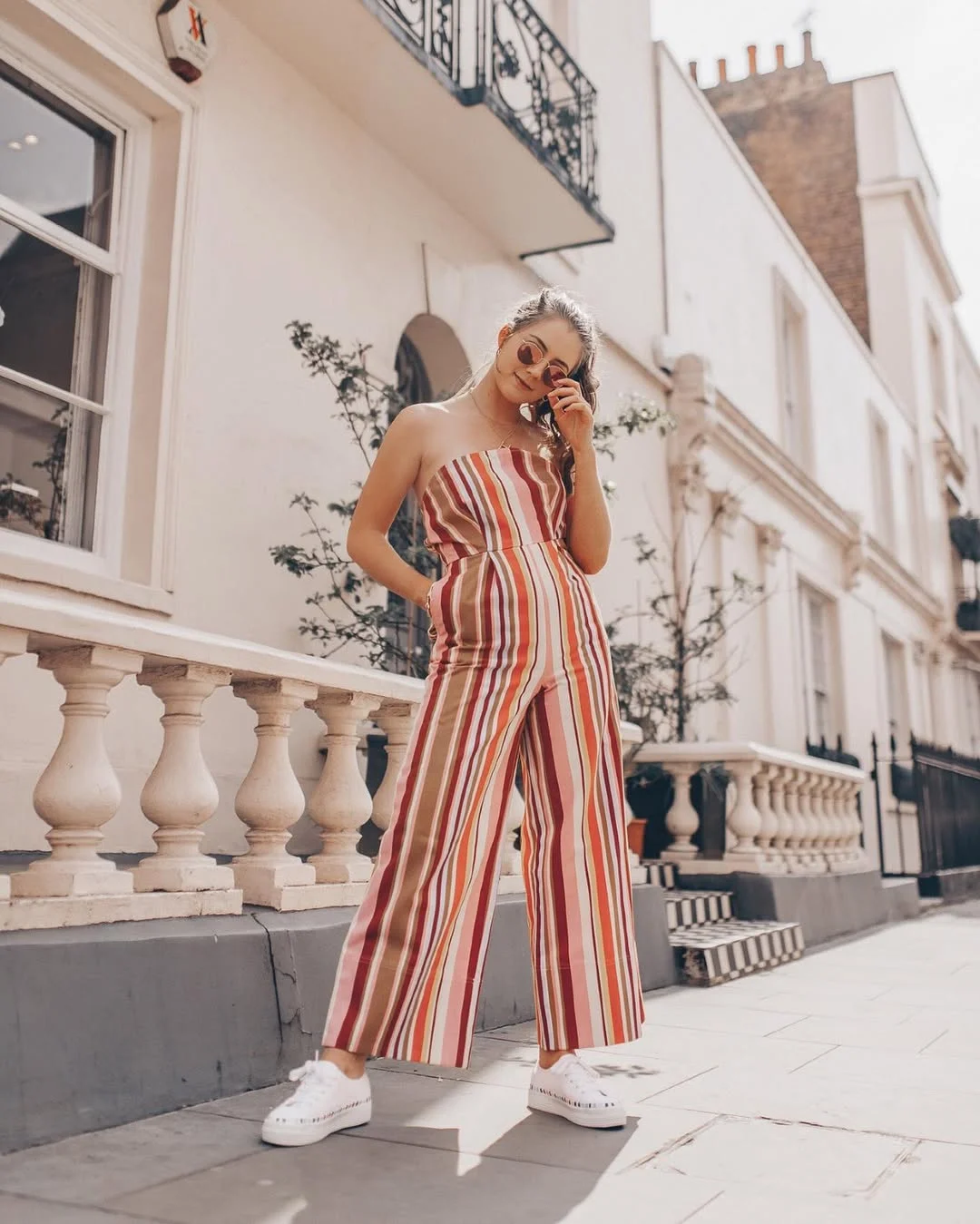 dressy summer jumpsuit outfits 2026 + Striped Strapless Jumpsuit For A Sunny City Day