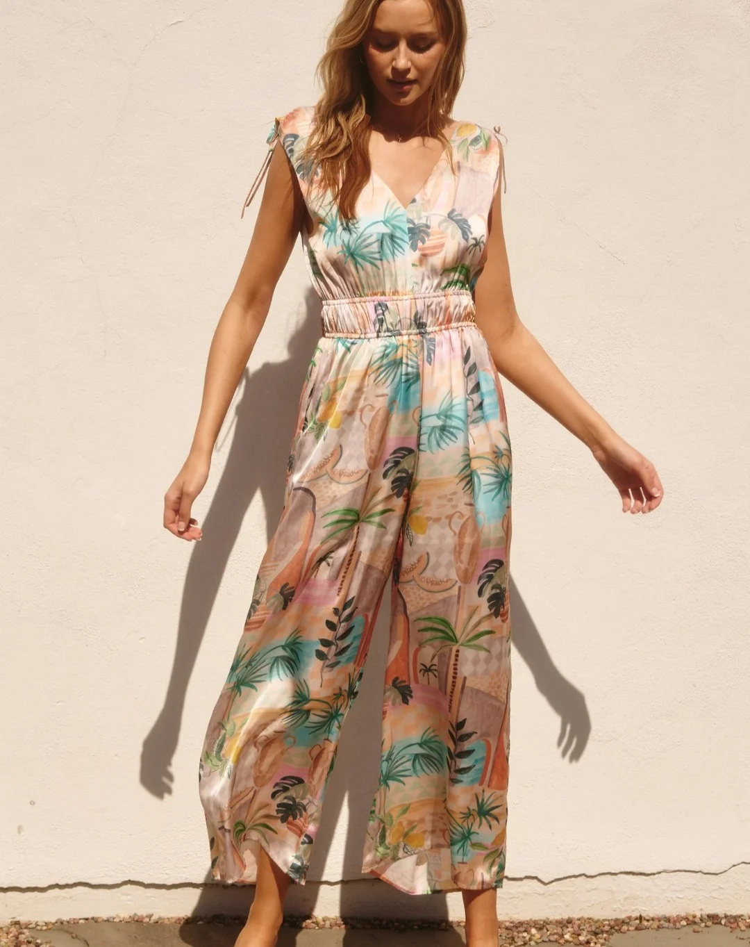 dressy summer jumpsuit outfits 2026 + Tropical Pastel Jumpsuit For Resort Evenings