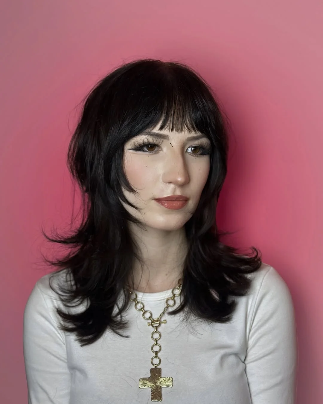 effortless summer haircuts for long hair 2026 + Midnight Shag with Micro Bangs and Flipped Ends