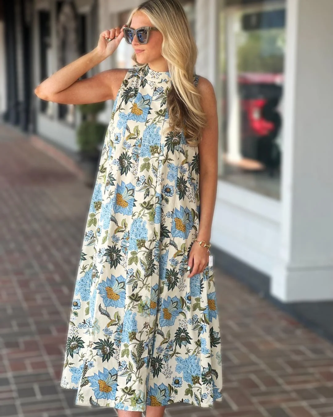 floral summer sleeveless dresses 2026 Blue And White Floral Maxi Dress