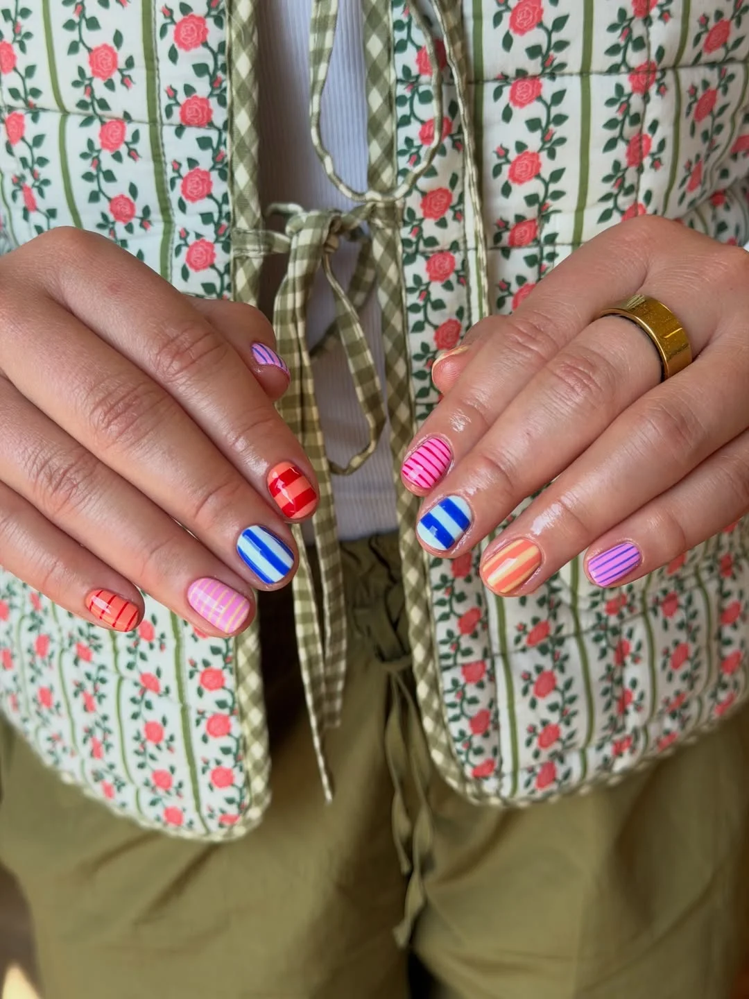 funky summer nails 2026 + Striped Candy Nails on a Practical Short Shape