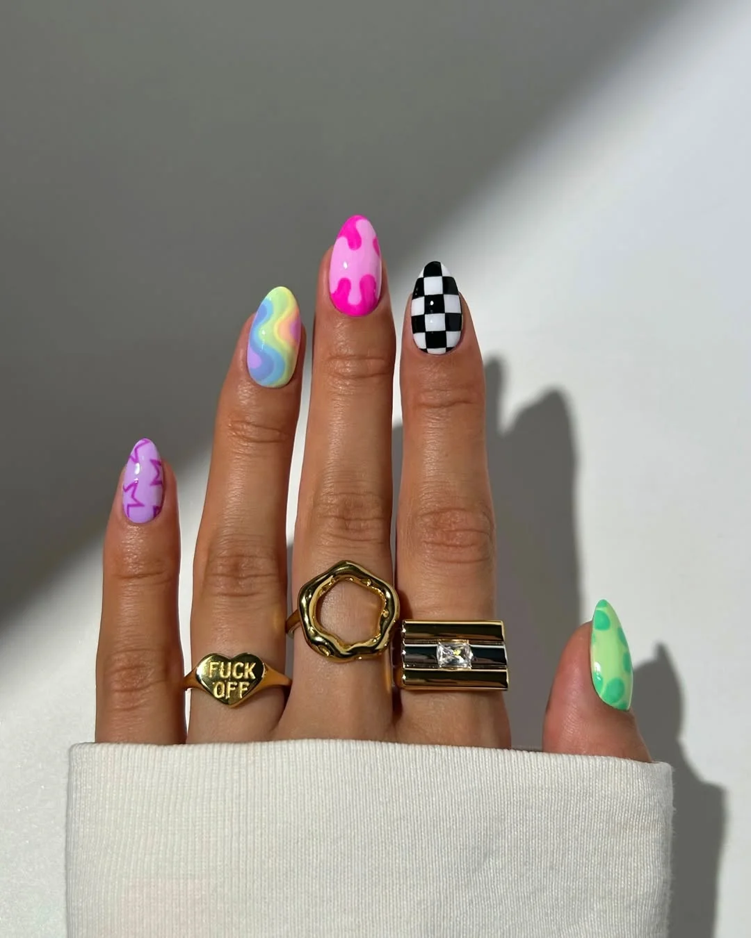 funky summer nails 2026 + Playful Checkerboard and Candy Drip Nails