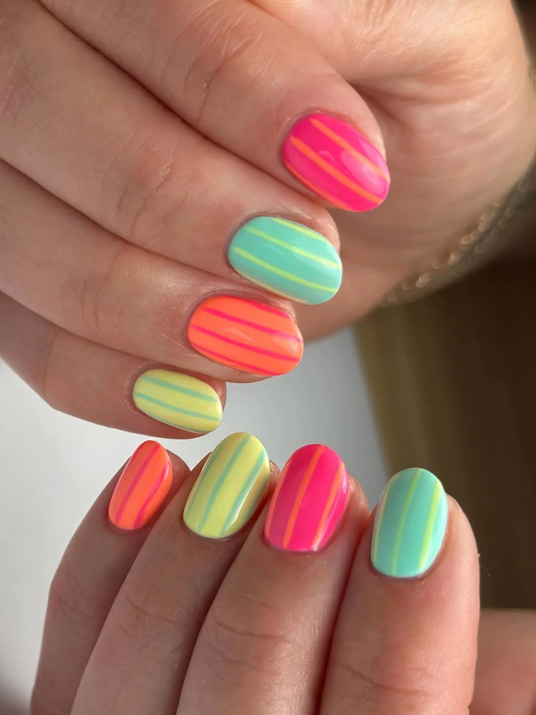 funky summer nails 2026 + Electric Stripe Nails in Sorbet Neon Colors