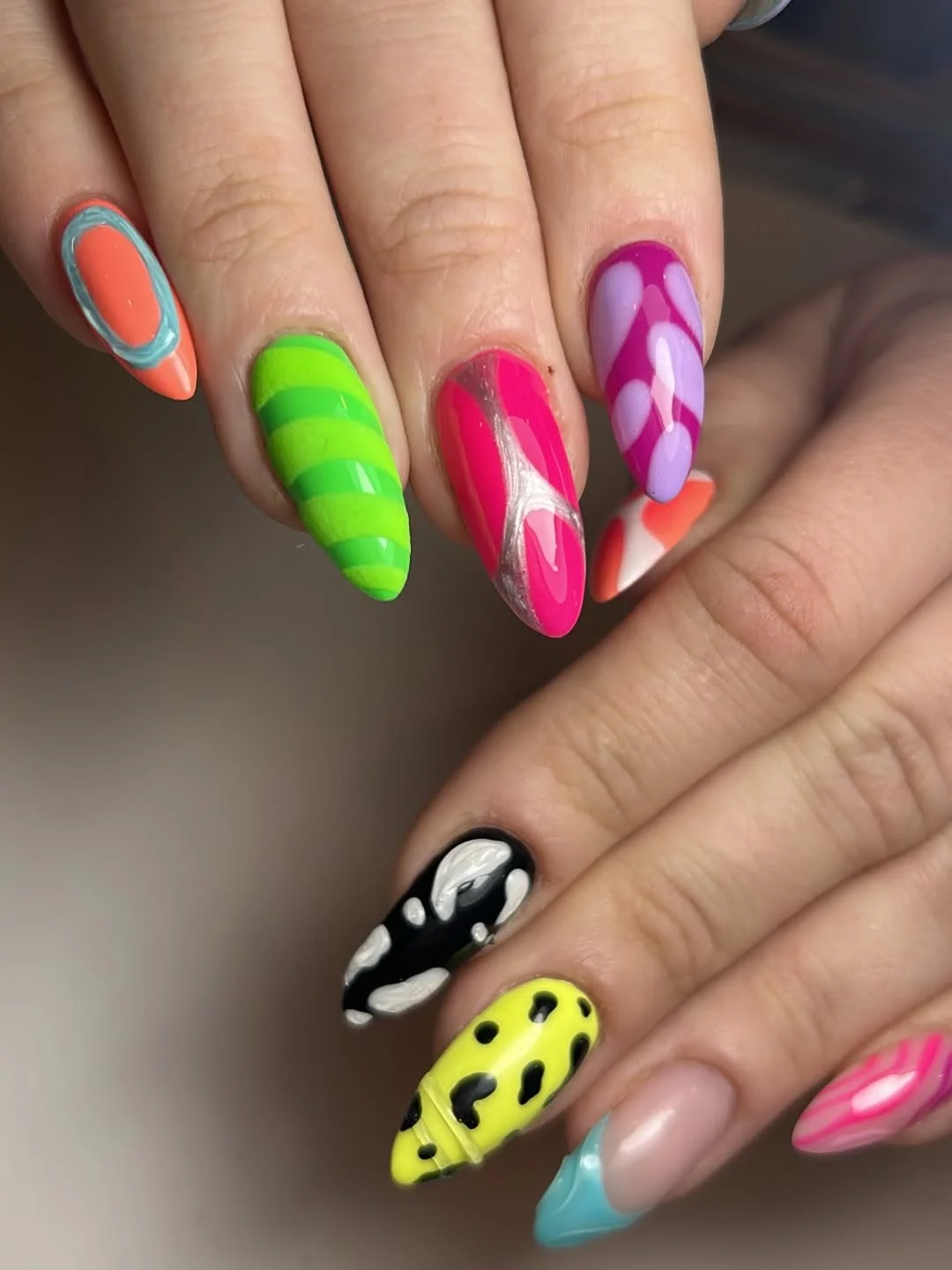 funky summer nails 2026 + Maximalist Almond Nails with Pop Art Energy