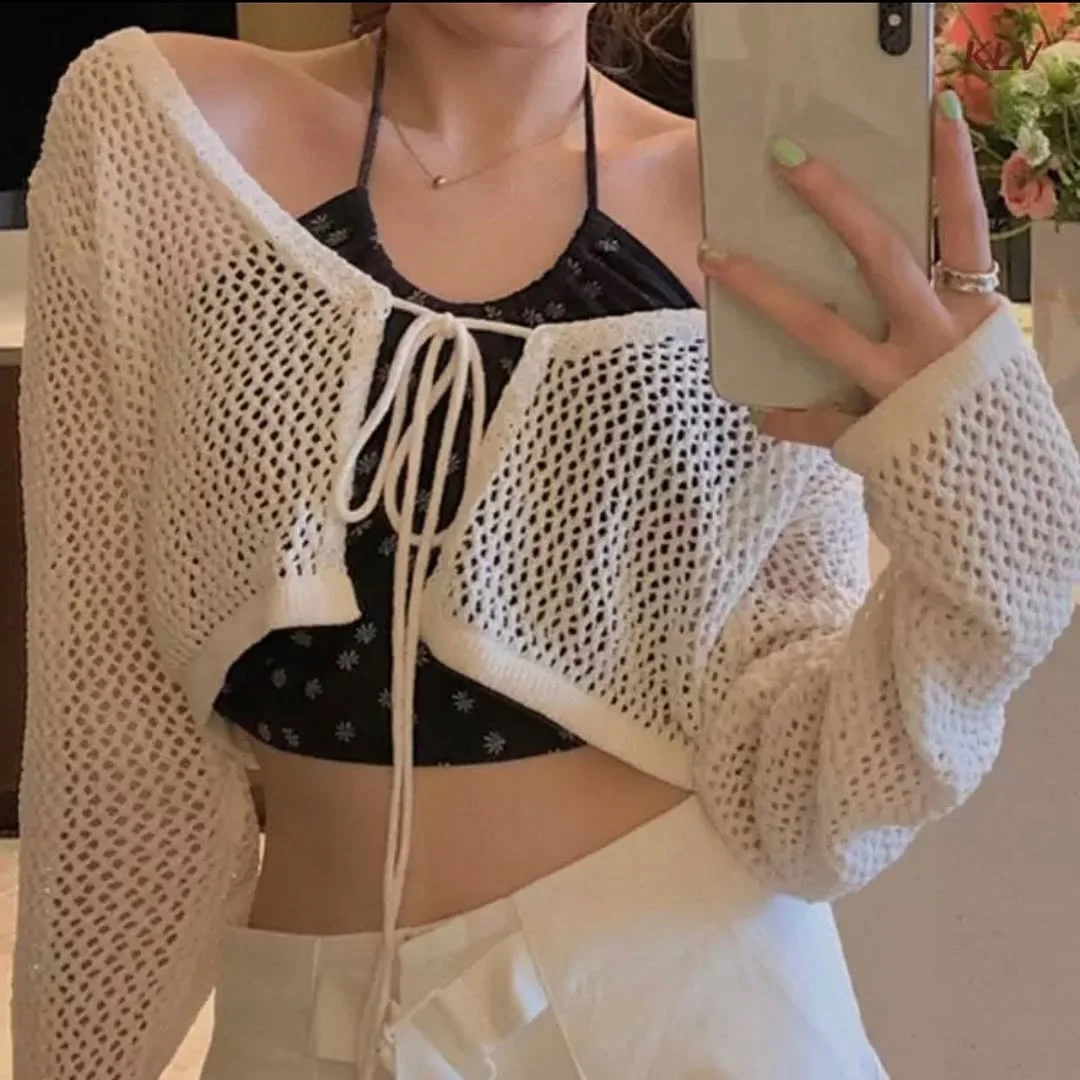 halter summer crop top outfits 2026 Relaxed Crochet Cardigans Over Minimal Halter Tops