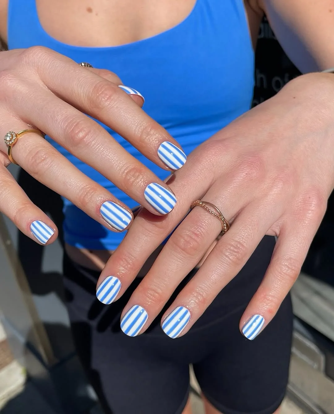 June Nail Colors ideas - Summer Trends 2026 Blue Stripe Nails Inspired by Coastal Summer Escapes