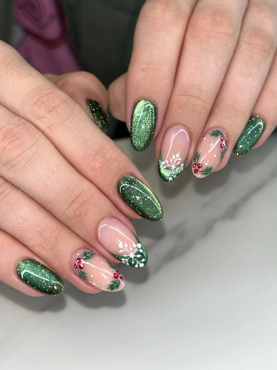 June Nail Colors ideas - Summer Trends 2026 Emerald Glitter French Nails With Holiday-Level Sparkle