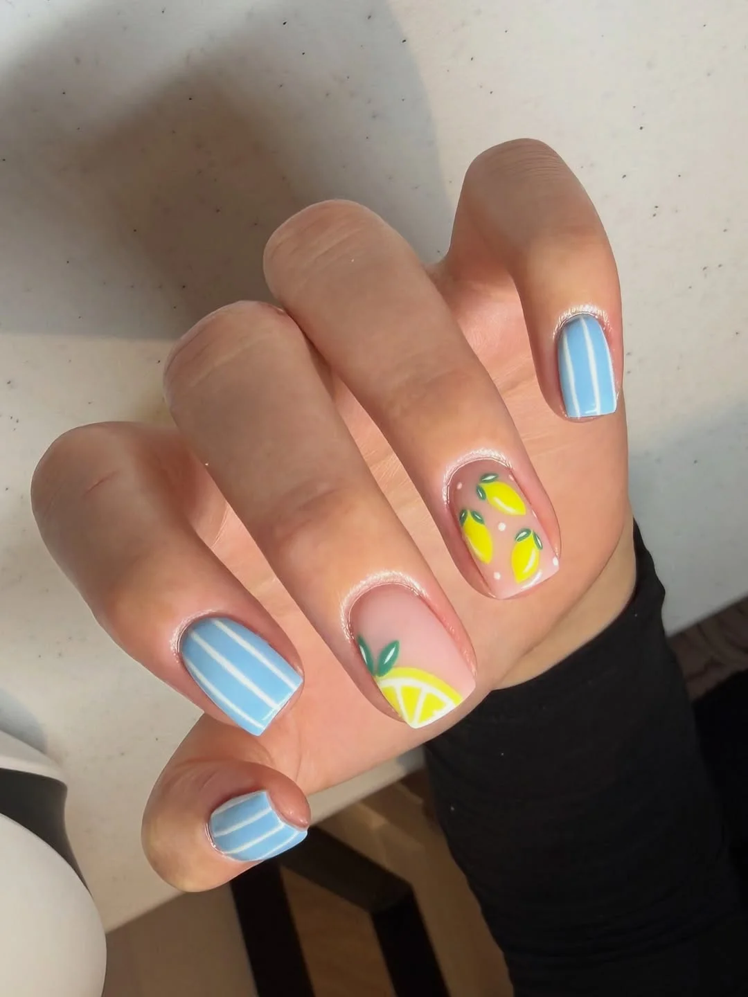 June Nail Colors ideas - Summer Trends 2026 Blue Lemonade Nails for the Ultimate Fresh Summer Mood