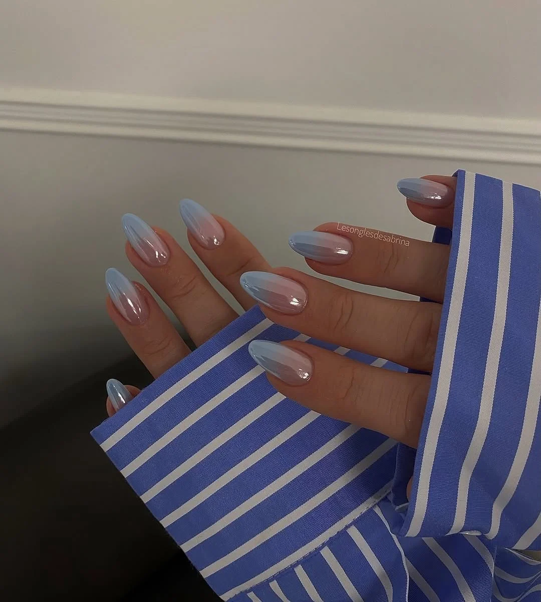 summer nails ideas june Soft Blue Glazed Almond Nails That Feel Like Early Summer Mornings