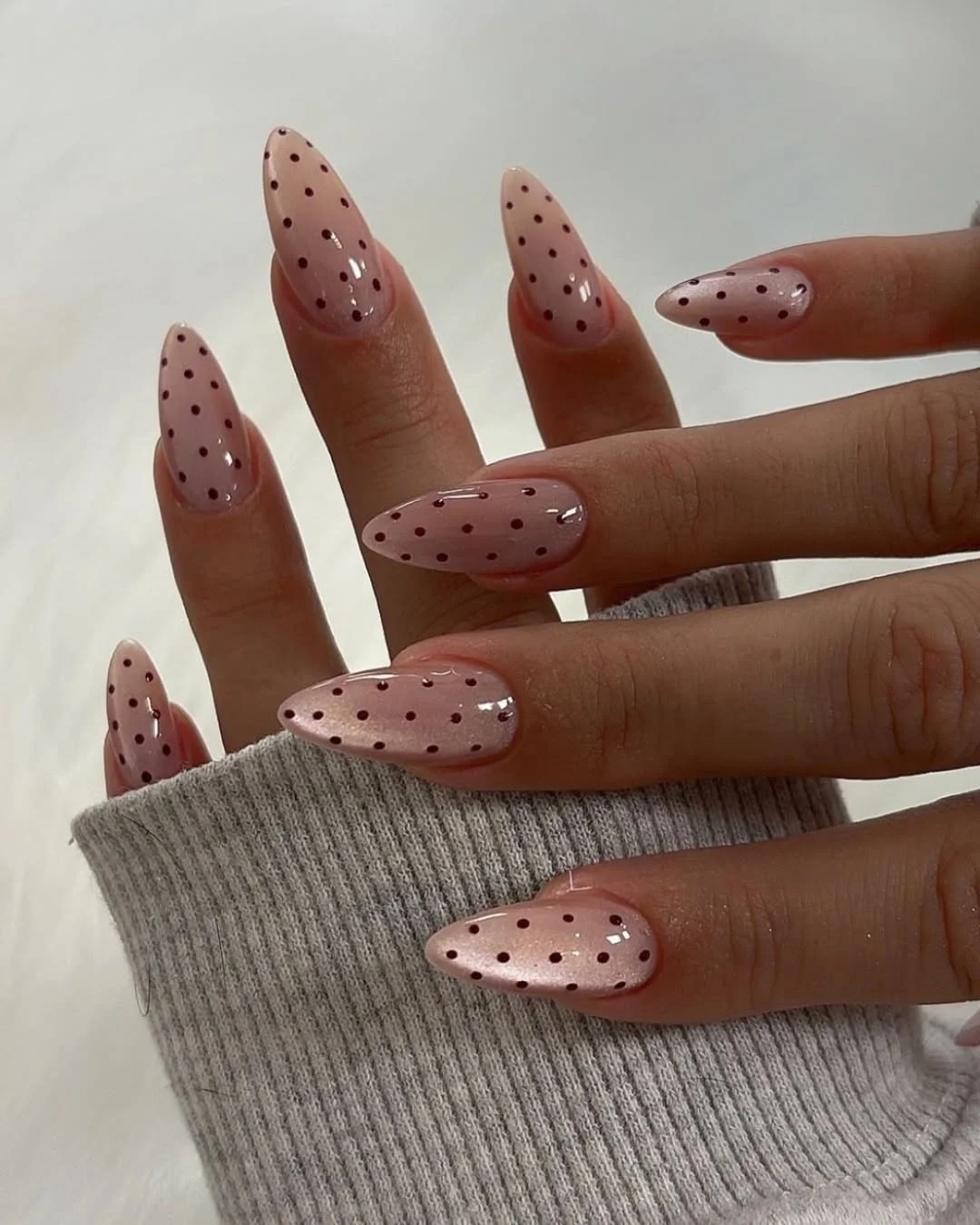 summer nails ideas june Sheer Pink Polka Dot Almond Nails for Quiet Luxury Summer Style