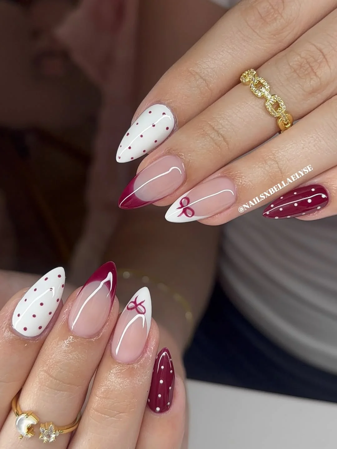 summer nails ideas june Cherry Wine French Tips With Polka Dot Details