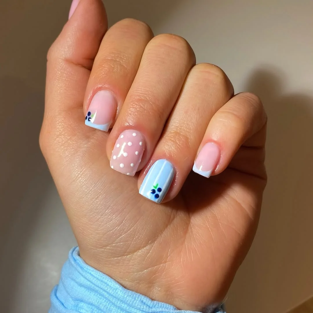summer nails ideas june Blueberry Milk Short Nails With Tiny Cottagecore Details